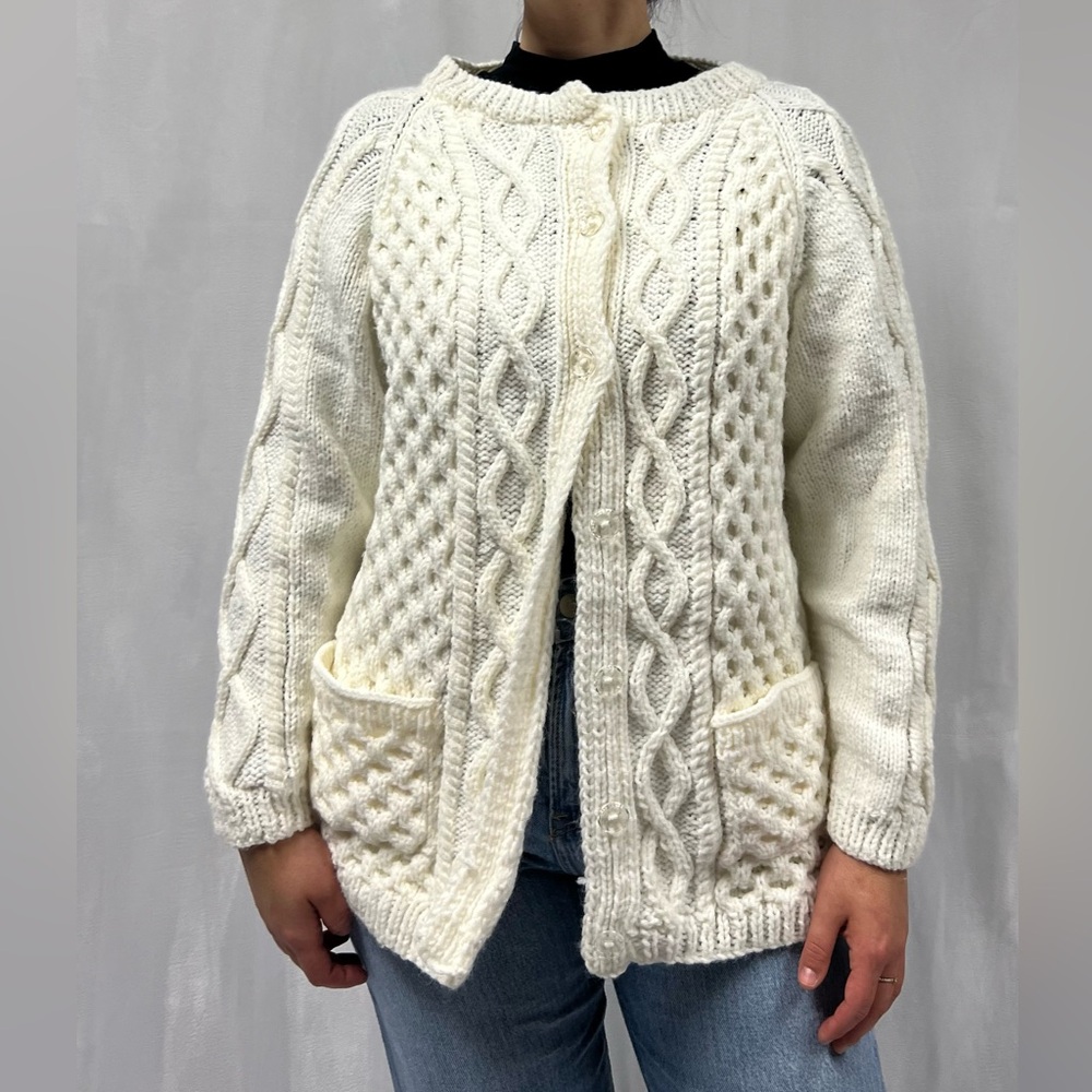 Cozy White Cream Cable Knit Sweater